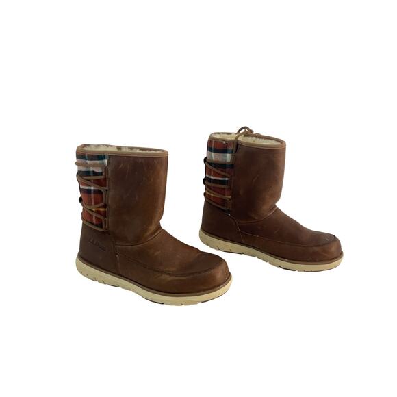 L.L. Bean Women's Snow Boots Dark Brown/Cream Shearling Lined Size 7 Leather - Picture 1 of 8